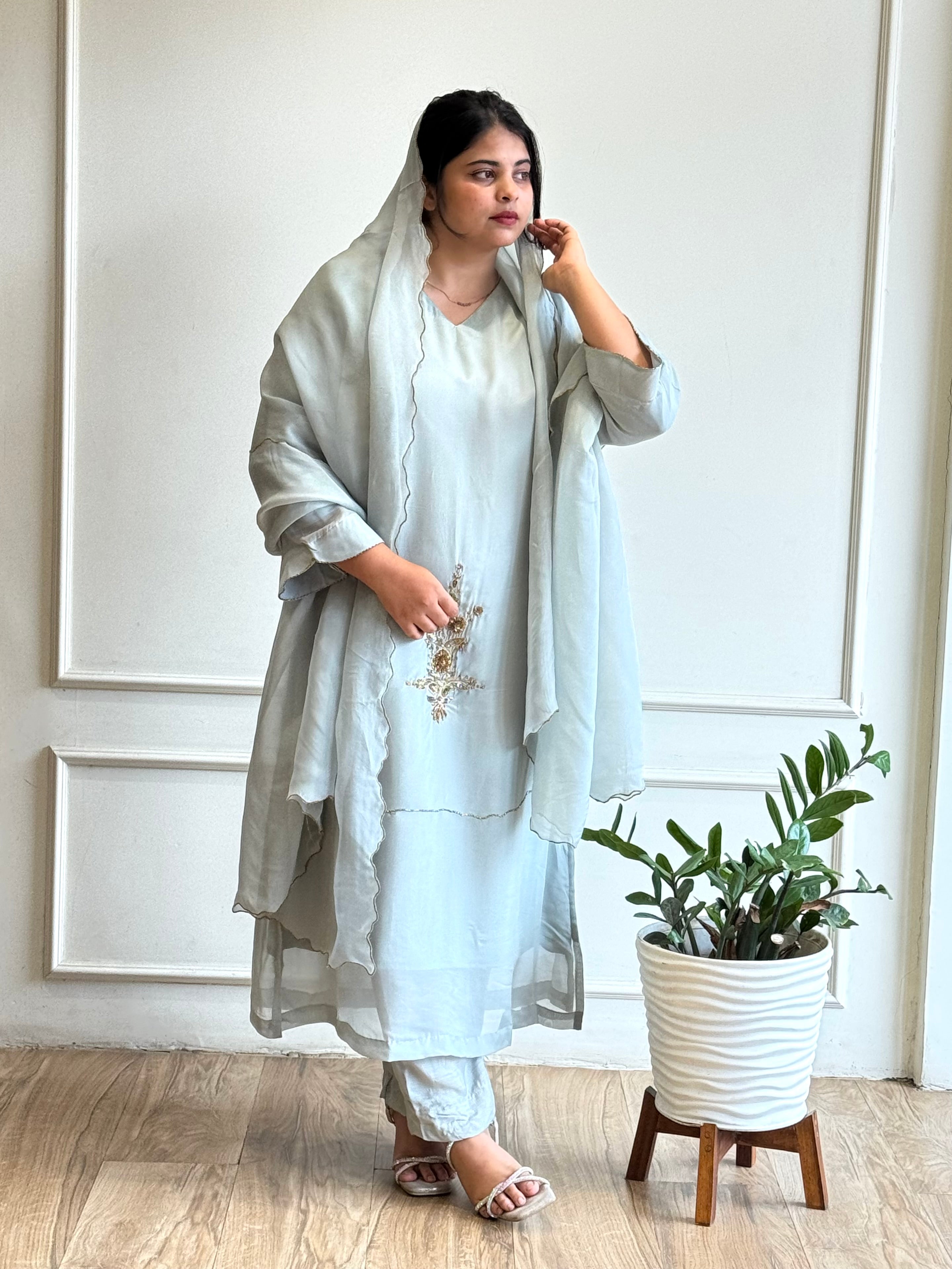 Silver toned Handworked Suit-16674