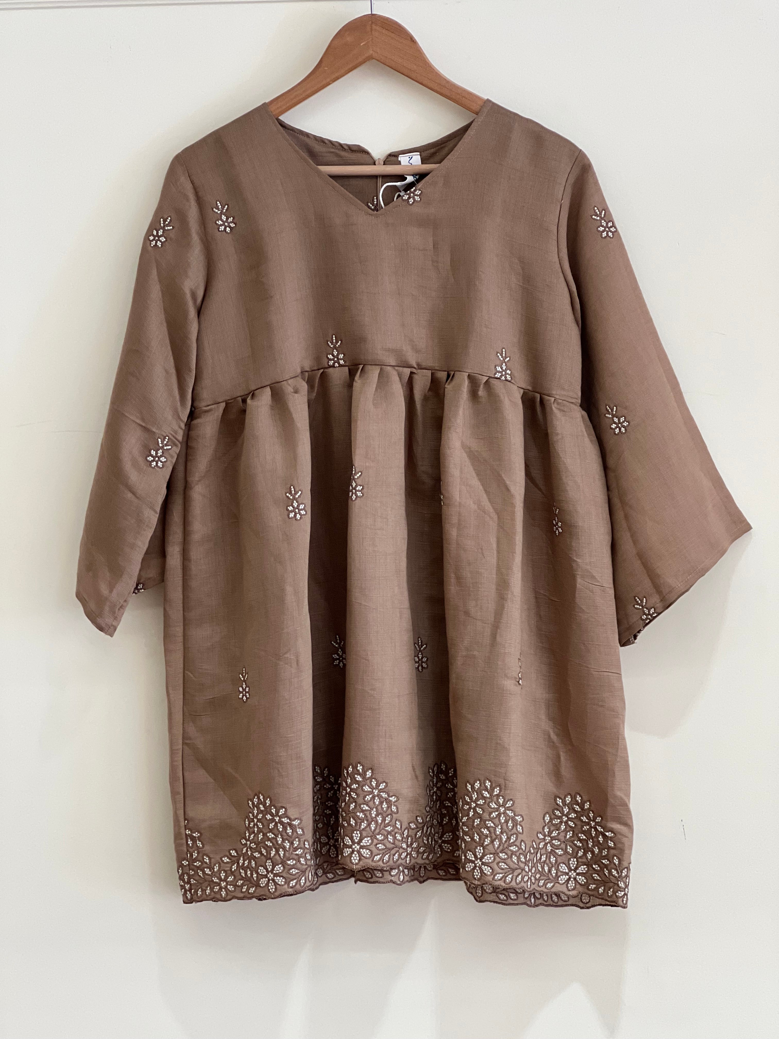 Brown floral kurti - 15714