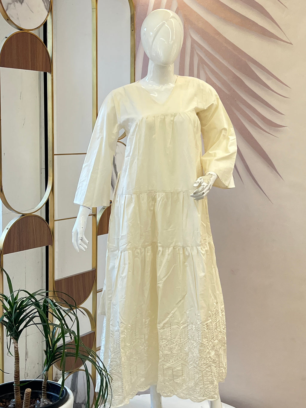 Off white schiffli dress - 15988