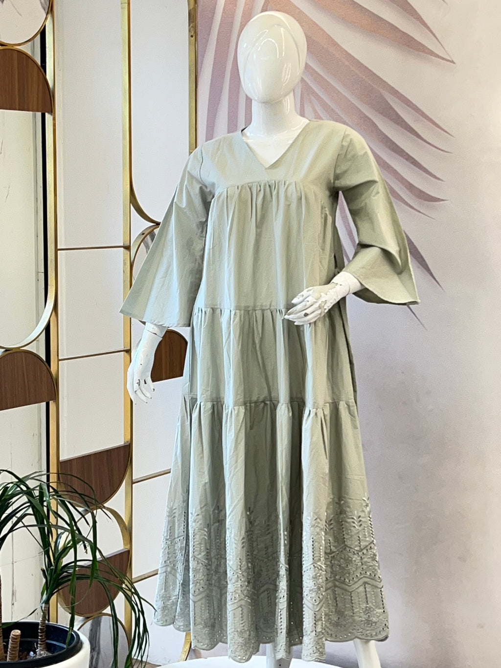 Mint green schiffli dress - 15988