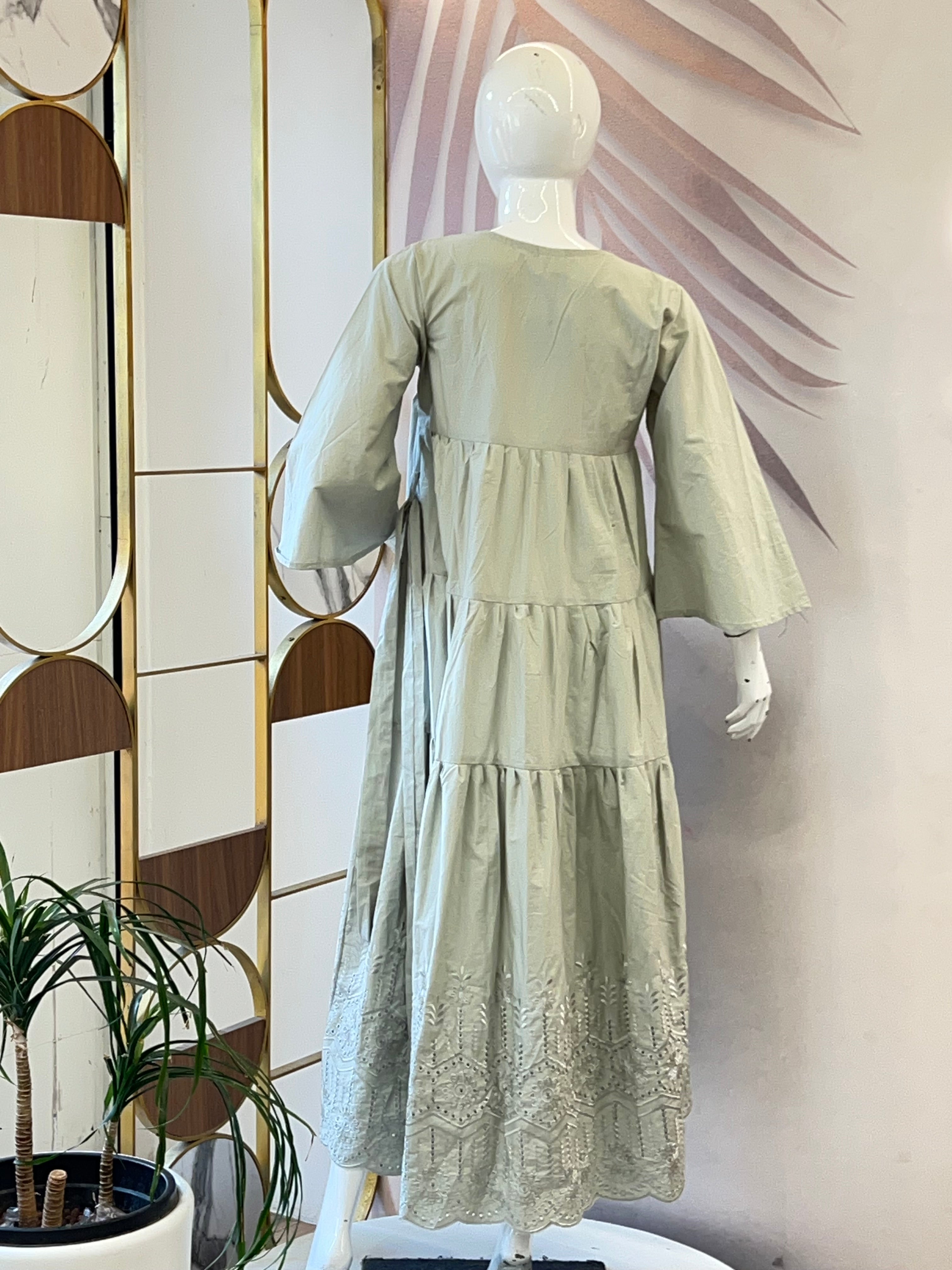 Mint green schiffli dress - 15988