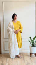 Yellow embroidered kurta set - 16112