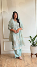 Sea green embroidered suit - 16153