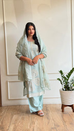 Sea green embroidered suit - 16153