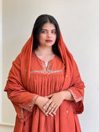 Brick embroidered anarkali suit - 16155