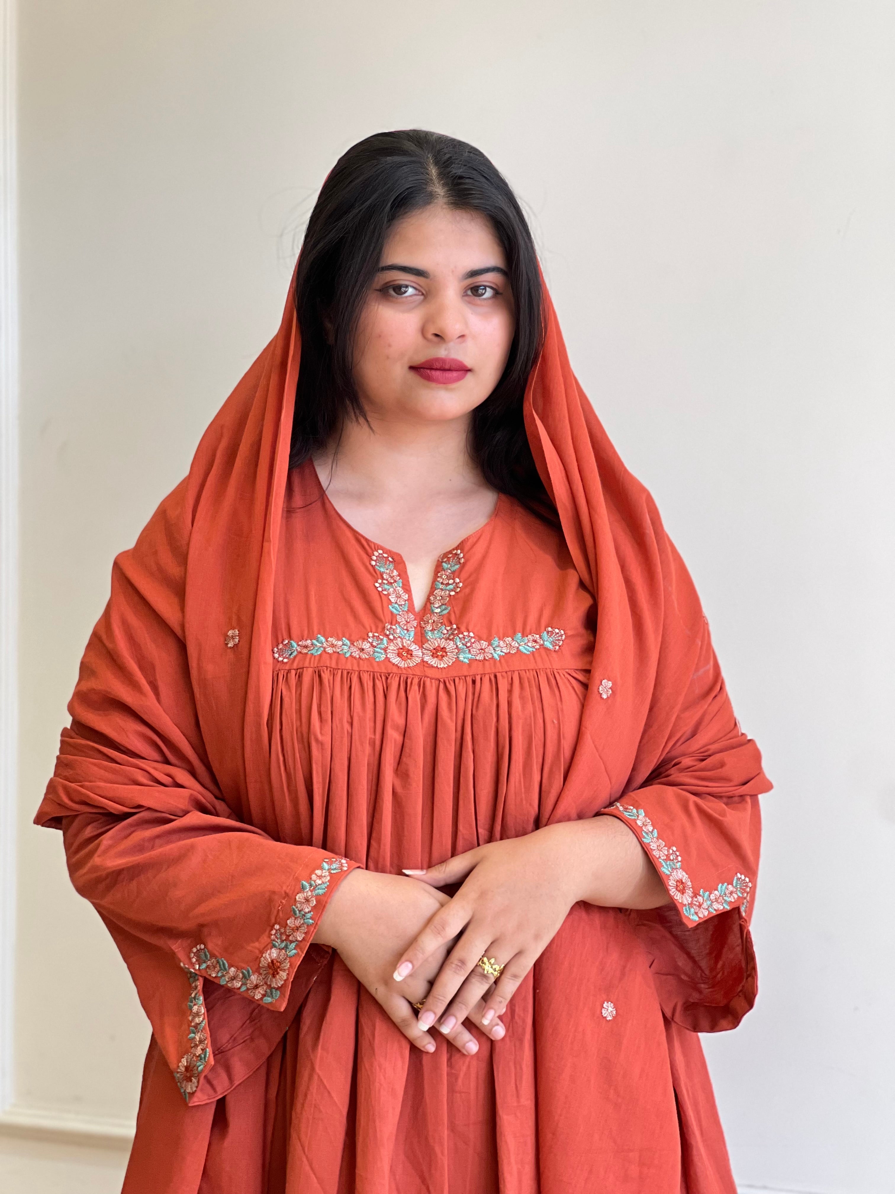 Brick embroidered anarkali suit - 16155
