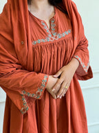 Brick embroidered anarkali suit - 16155