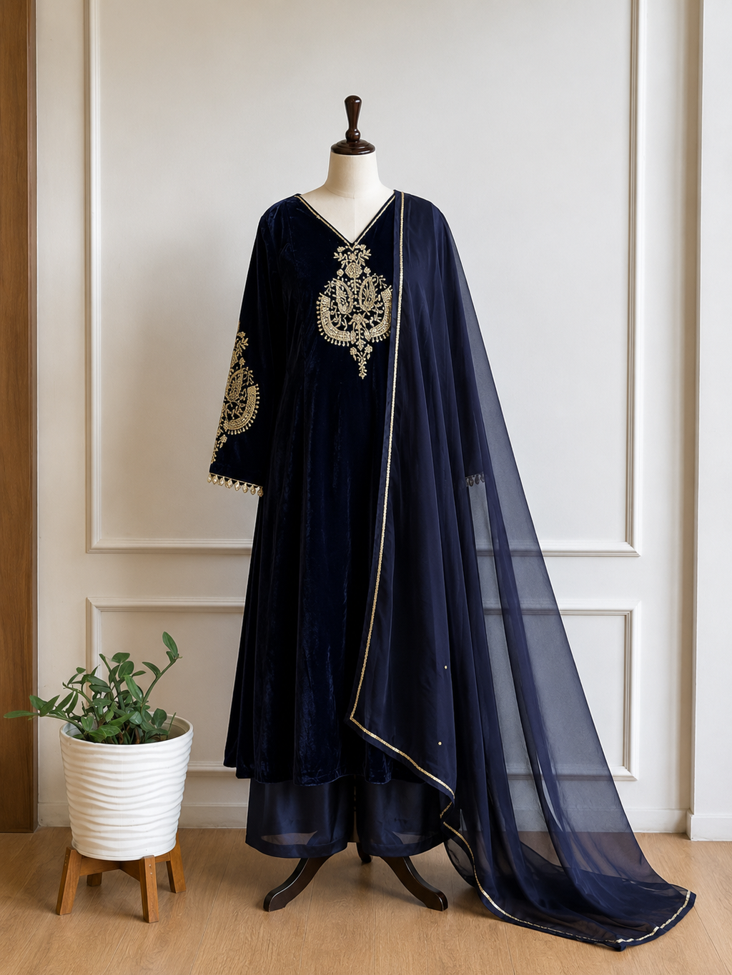 Velvet Partywear Anarkali Suit-17236