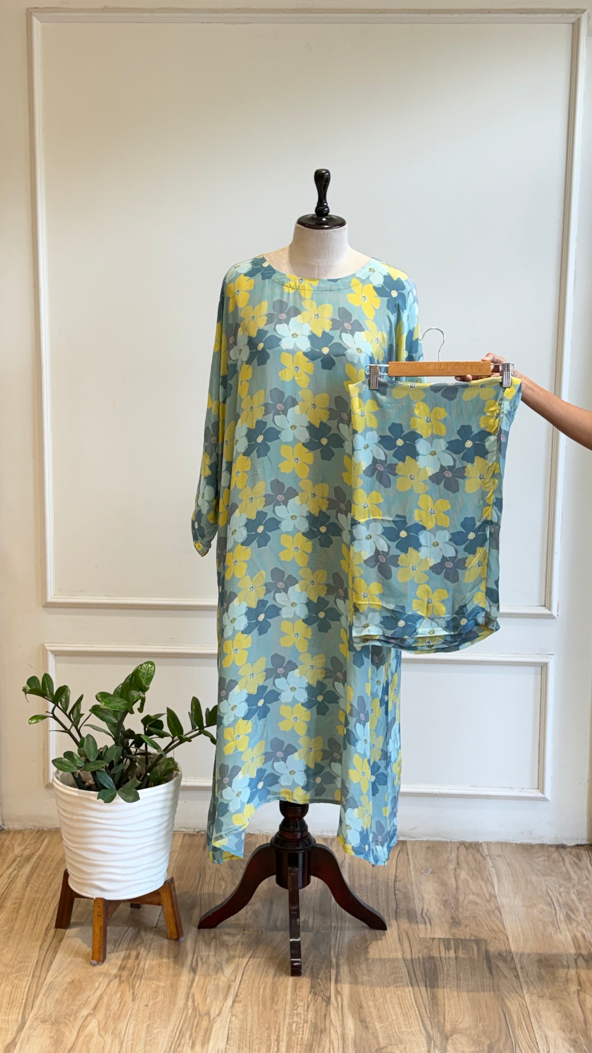 Pure Crepe Floral Kaftan Co-ord Set-17003