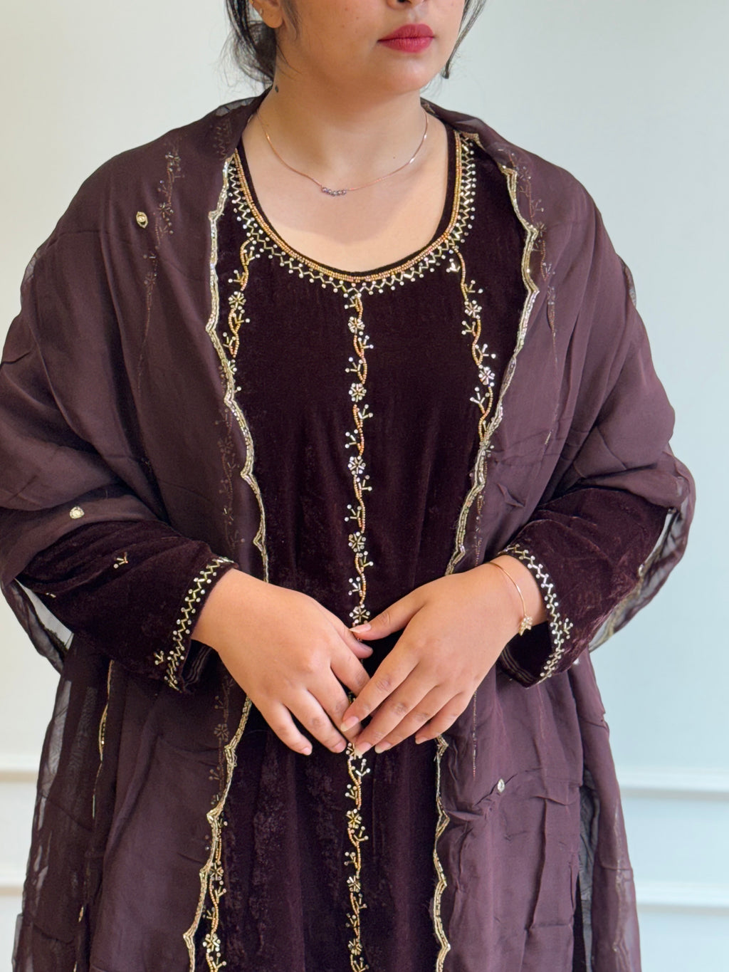 Beautiful Handworked Velvet suit- 16555