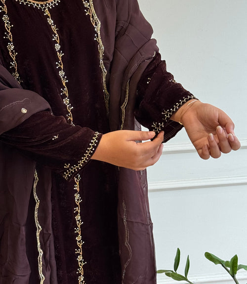 Beautiful Handworked Velvet suit- 16555
