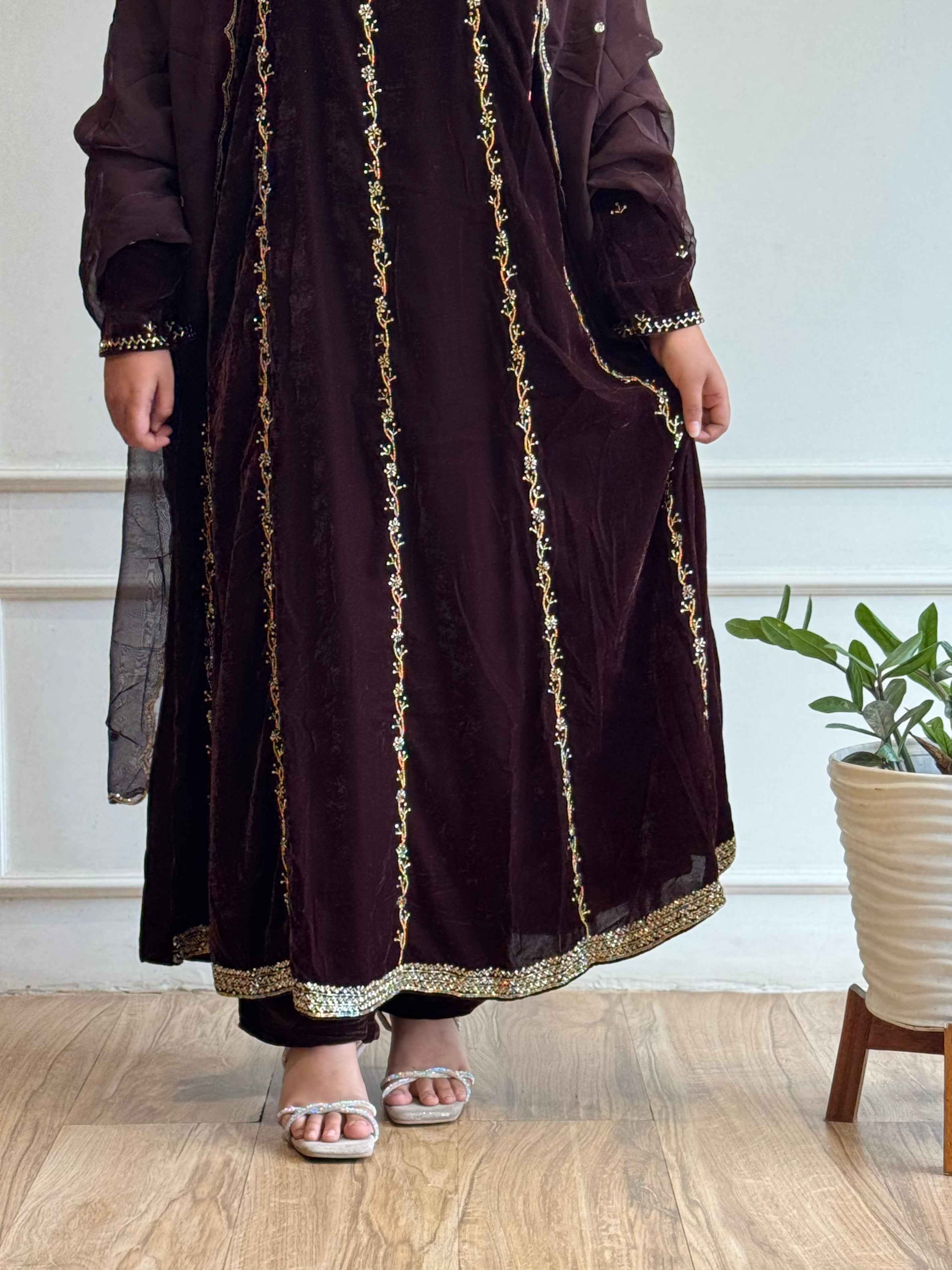 Beautiful Handworked Velvet suit- 16555