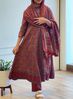 Cotton Ajrak Printed Anarkali Suit - 17477