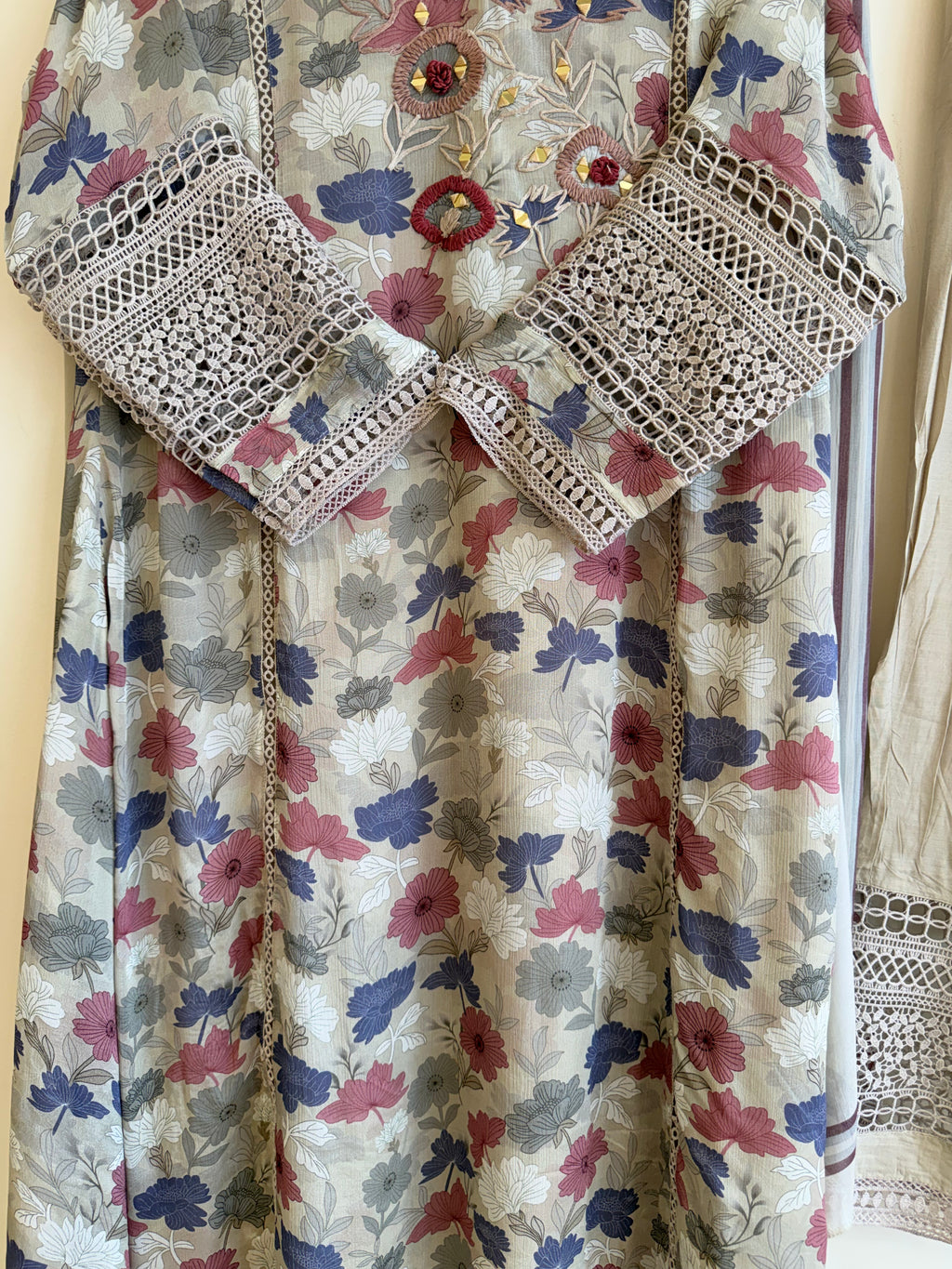 Chinon Floral Printed Partywear Suit-17573