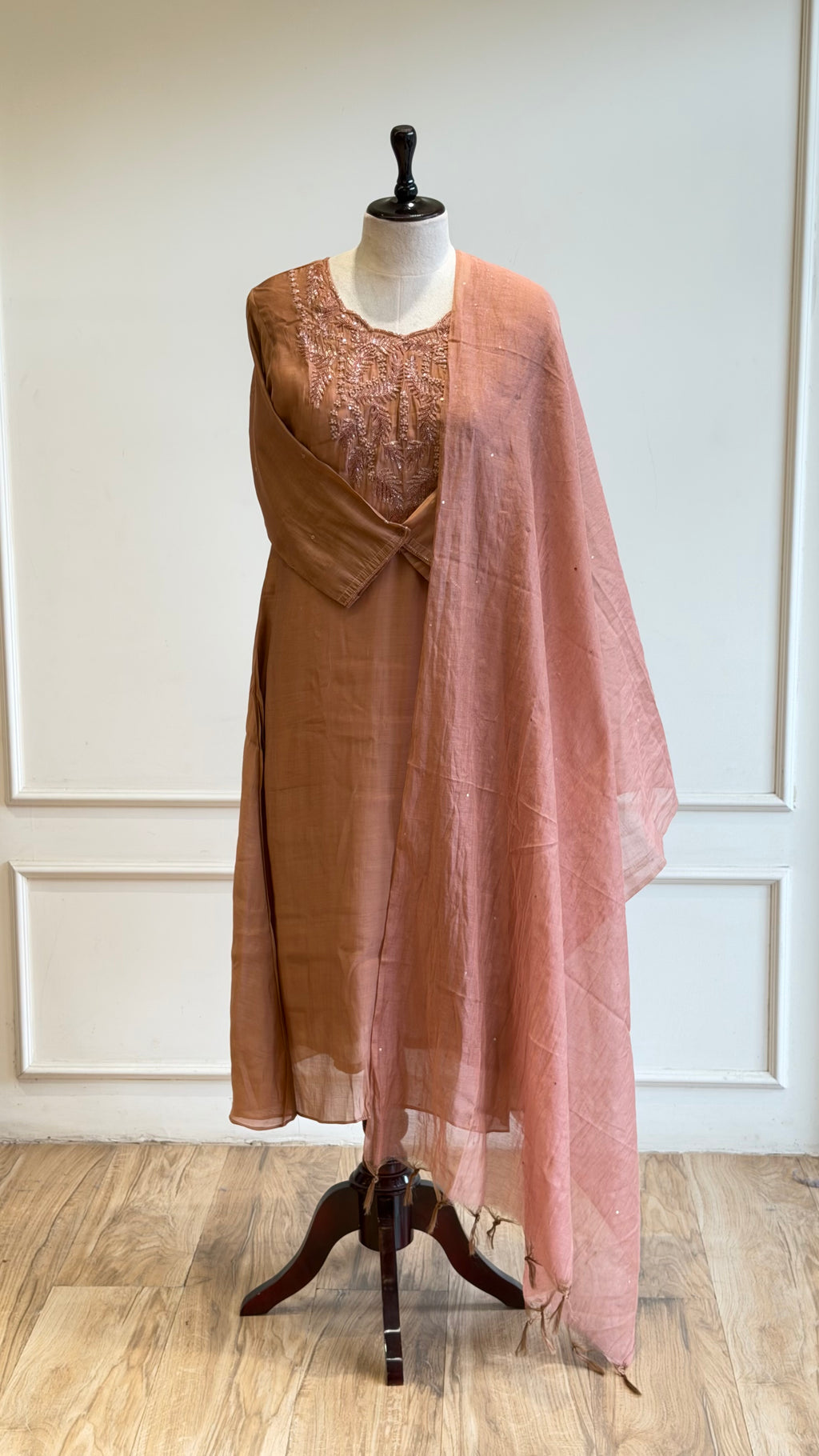 Mud Brown handworked Anarkali Suit- 16795