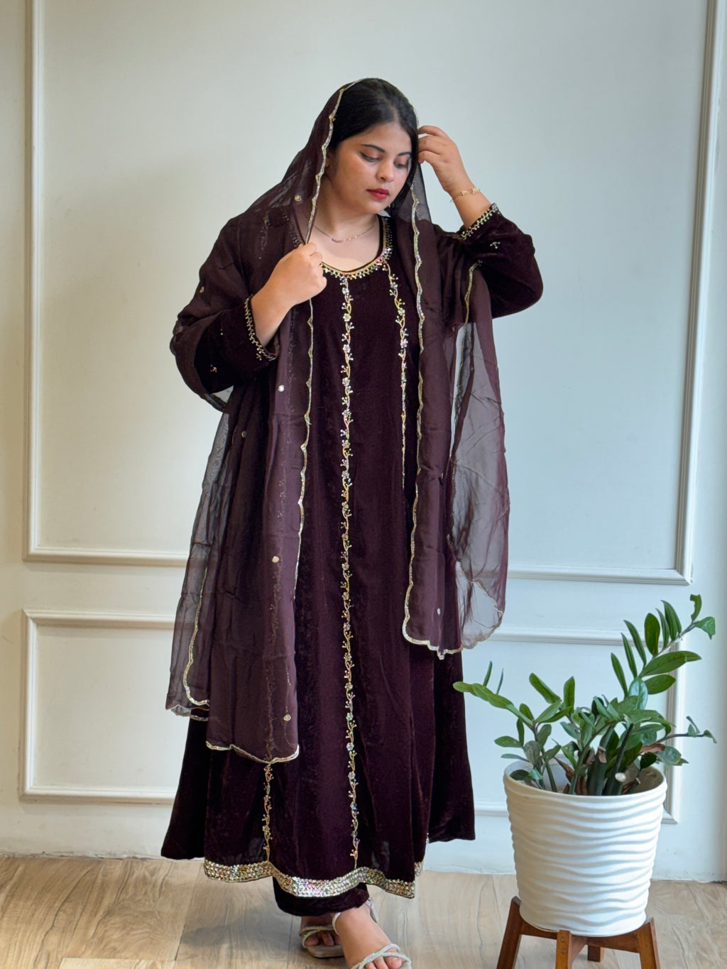 Beautiful Handworked Velvet suit- 16555