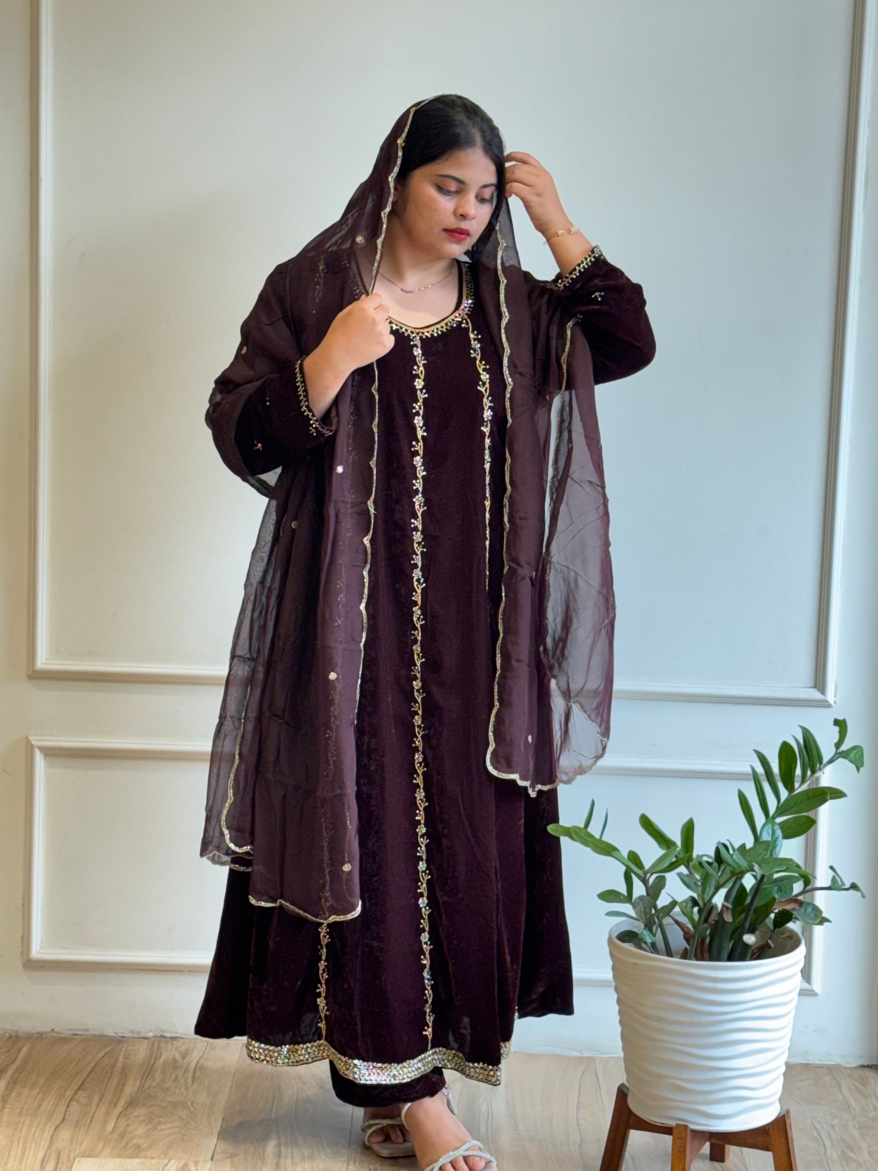 Beautiful Handworked Velvet suit- 16555