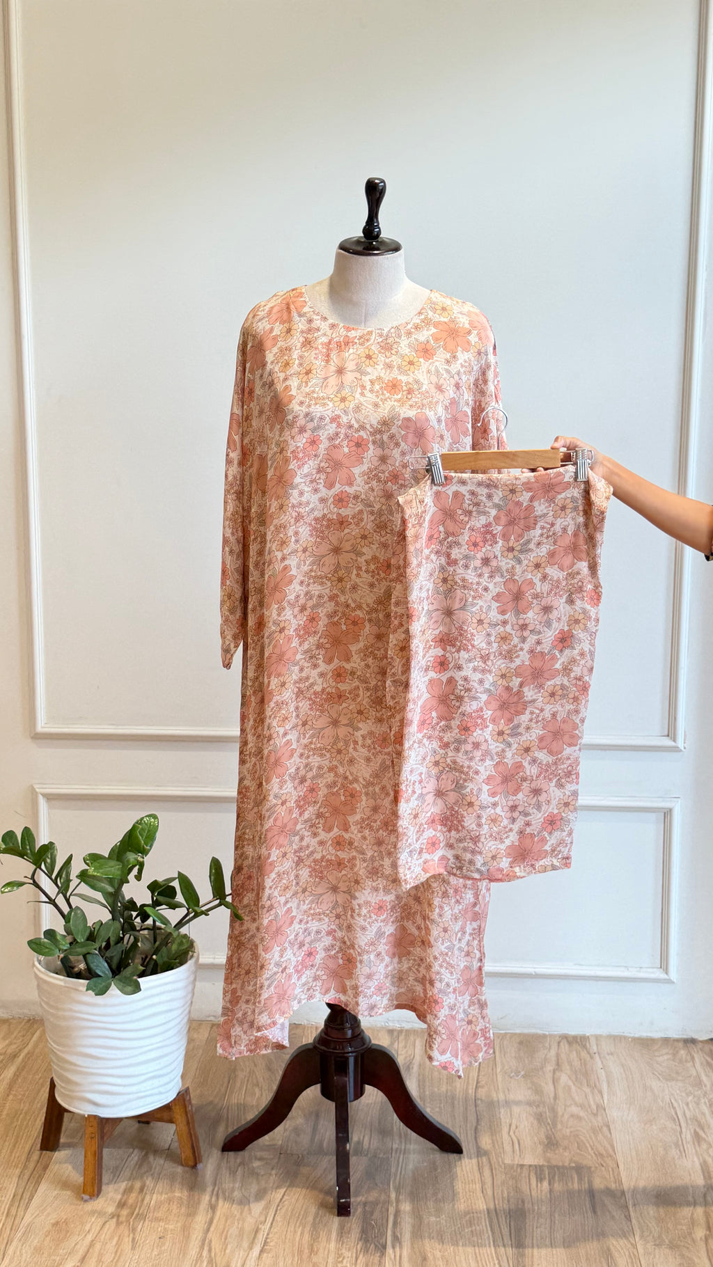Pure Crepe Floral Kaftan Co-ord Set-17003