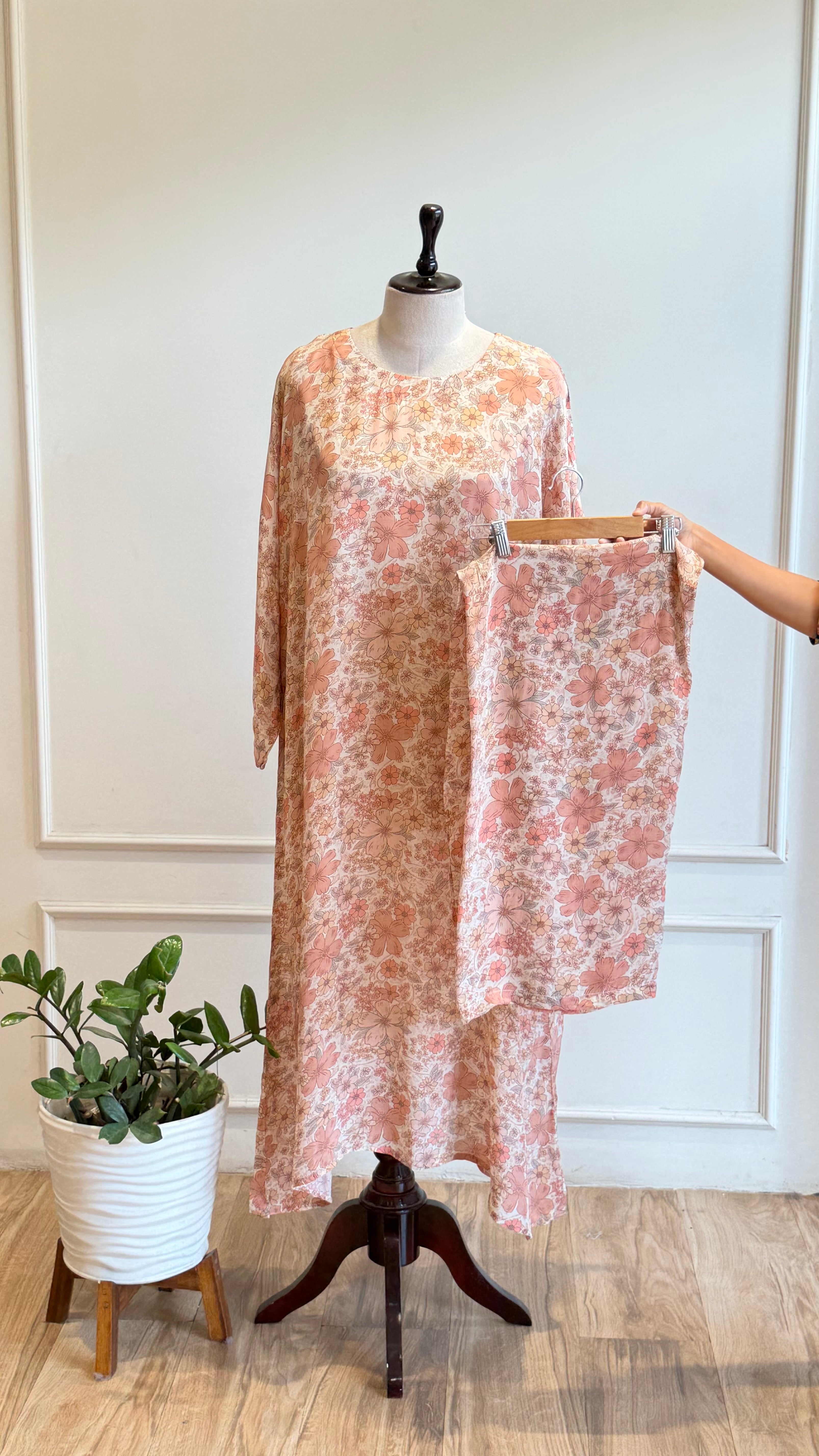Pure Crepe Floral Kaftan Co-ord Set-17003