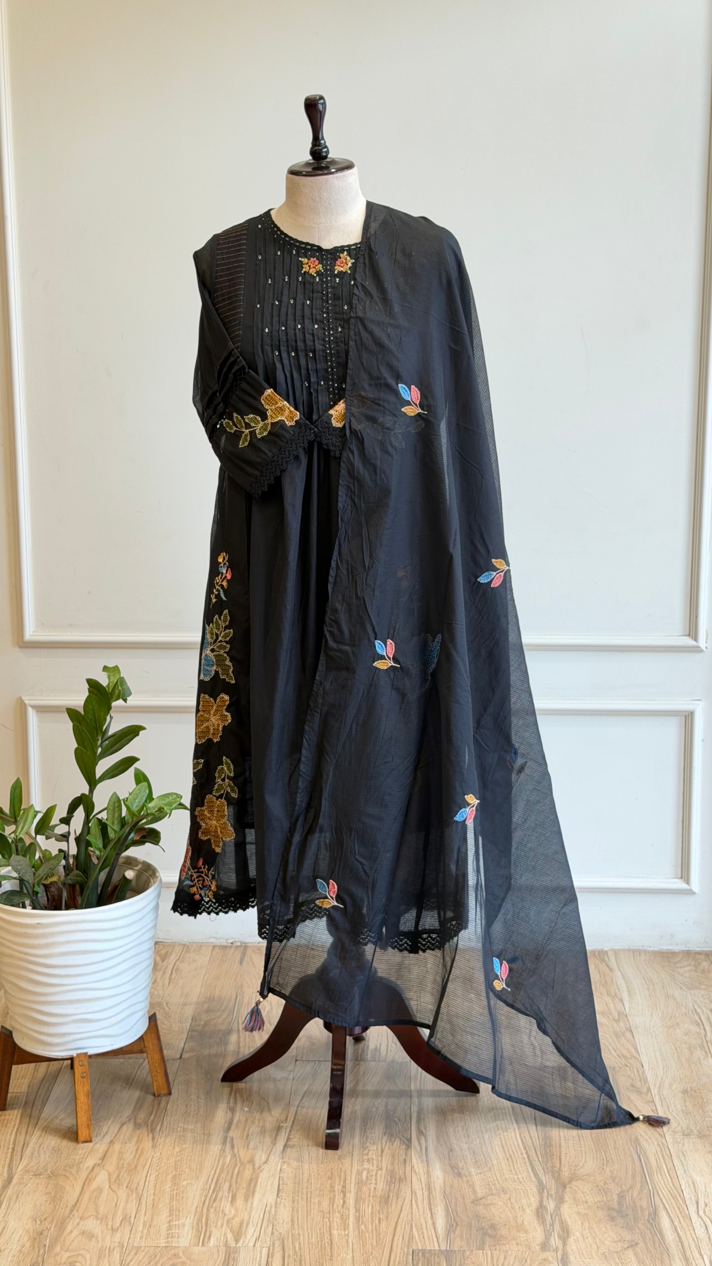 Black Embroidered Anarkali Suit-16620