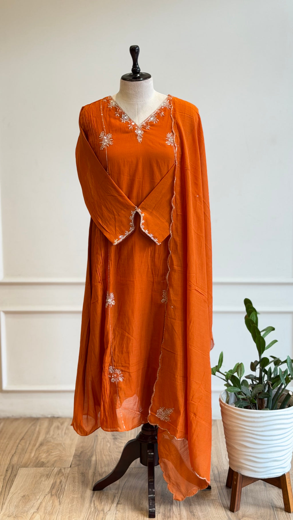 Orange Mul Chanderi Anarkali Suit- 16547