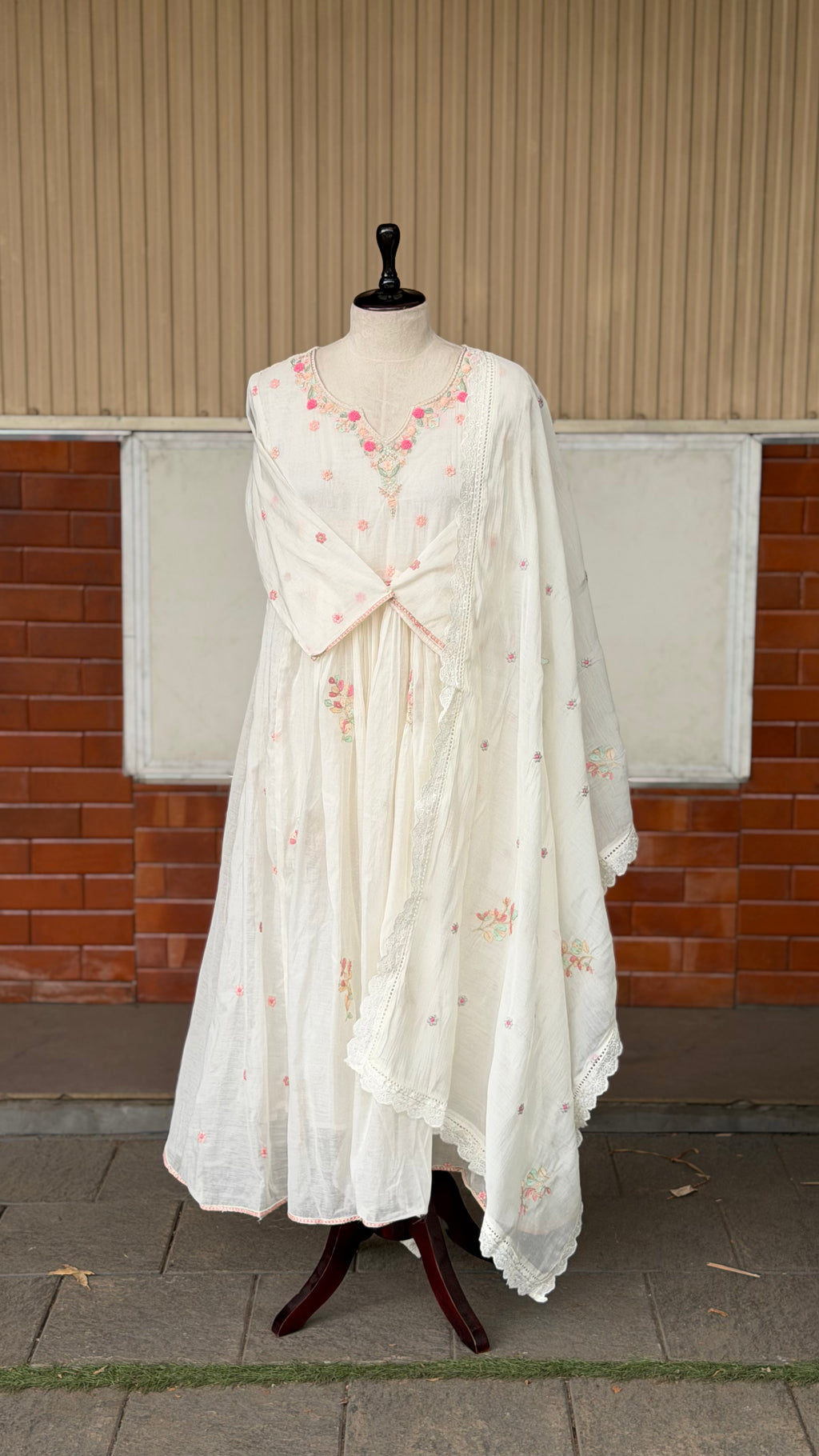Pearl White Floral anarkali - 16265