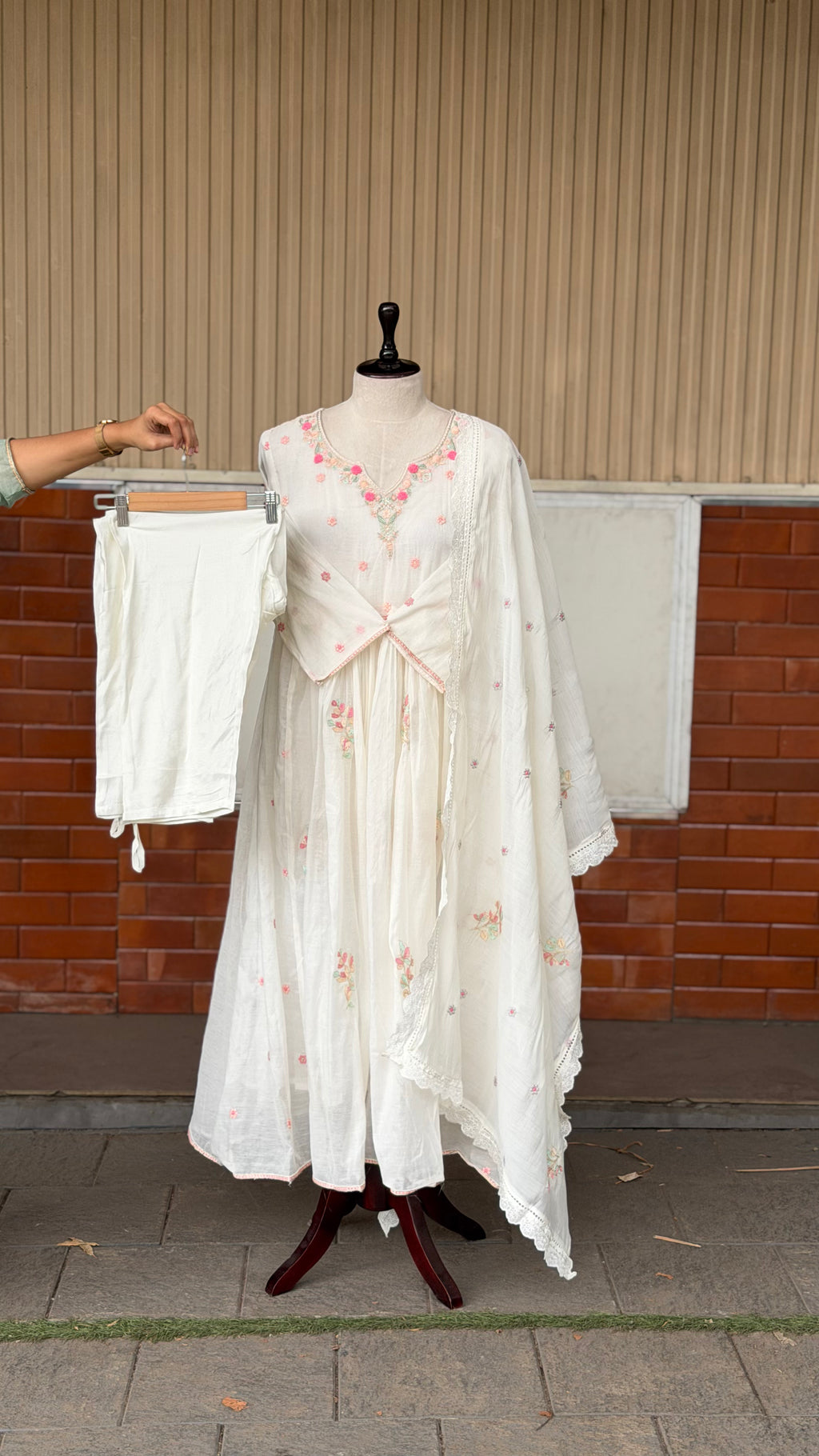 Pearl White Floral anarkali - 16265