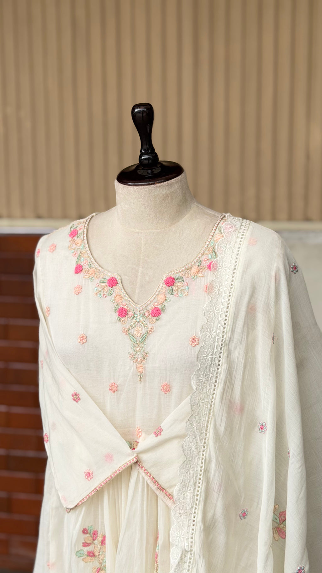 Pearl White Floral anarkali - 16265