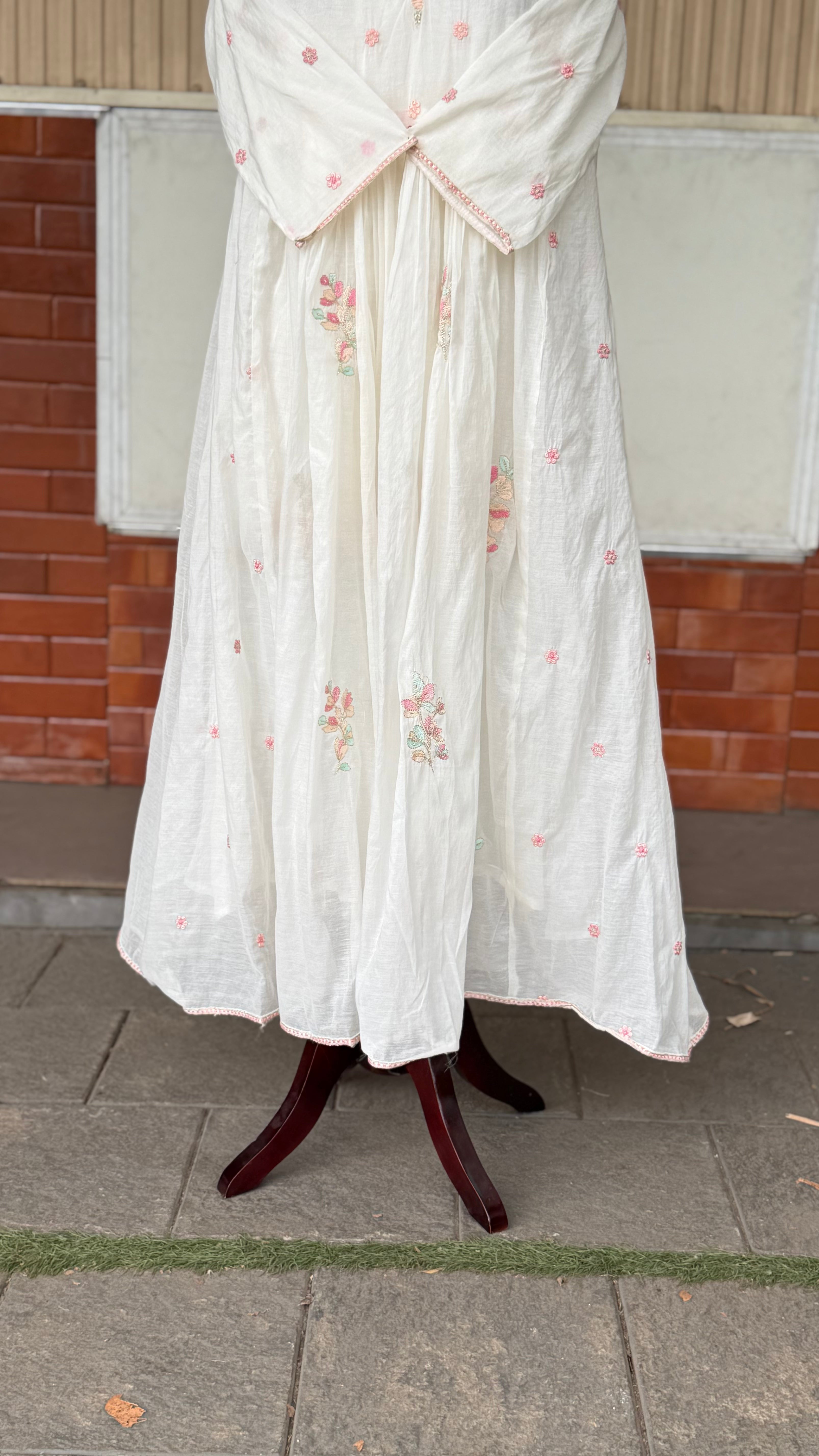 Pearl White Floral anarkali - 16265