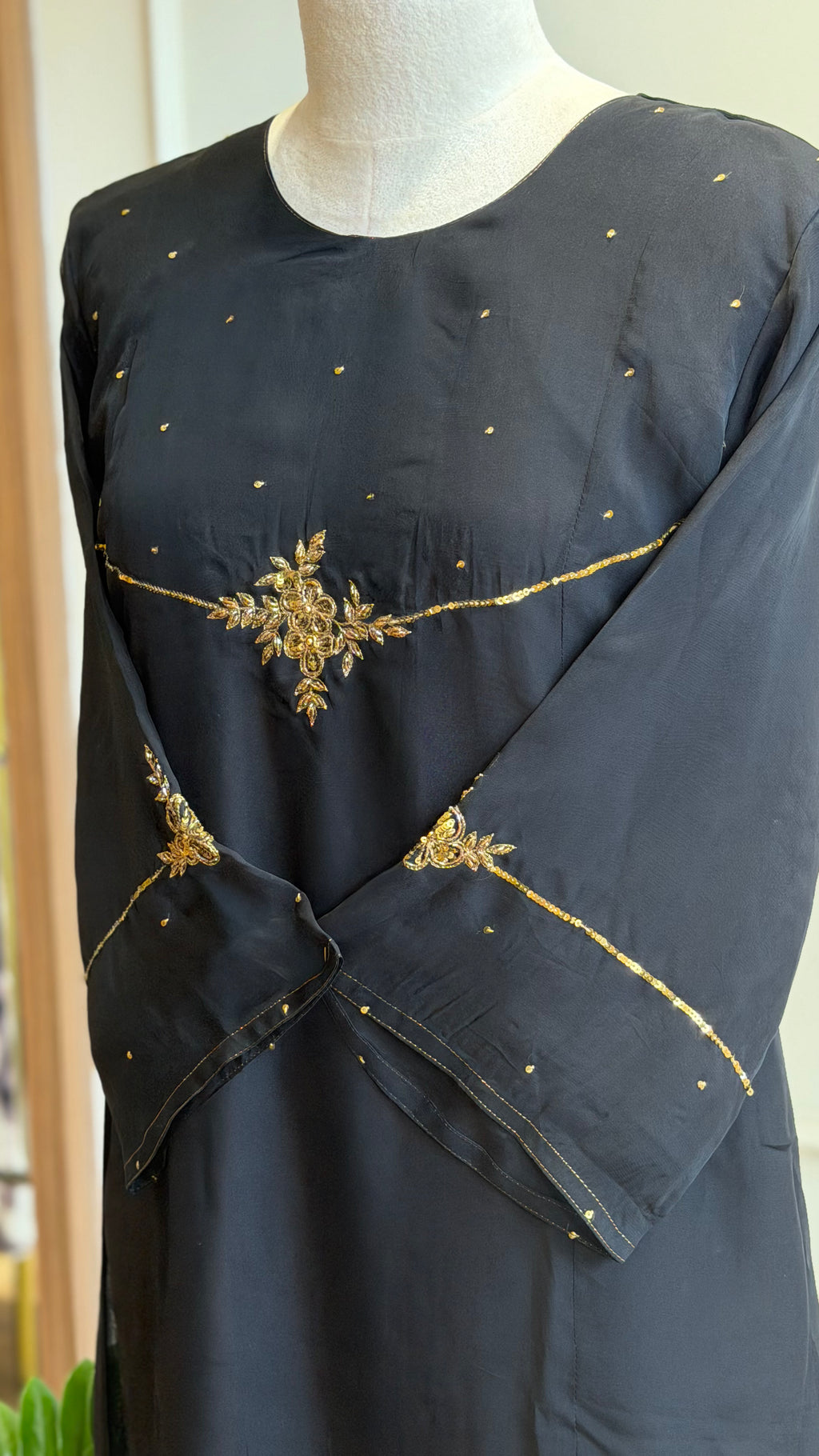 Black Handworked Anarkali suit - 16287