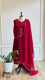Handworked Partywear In Reddish Maroon - 16601