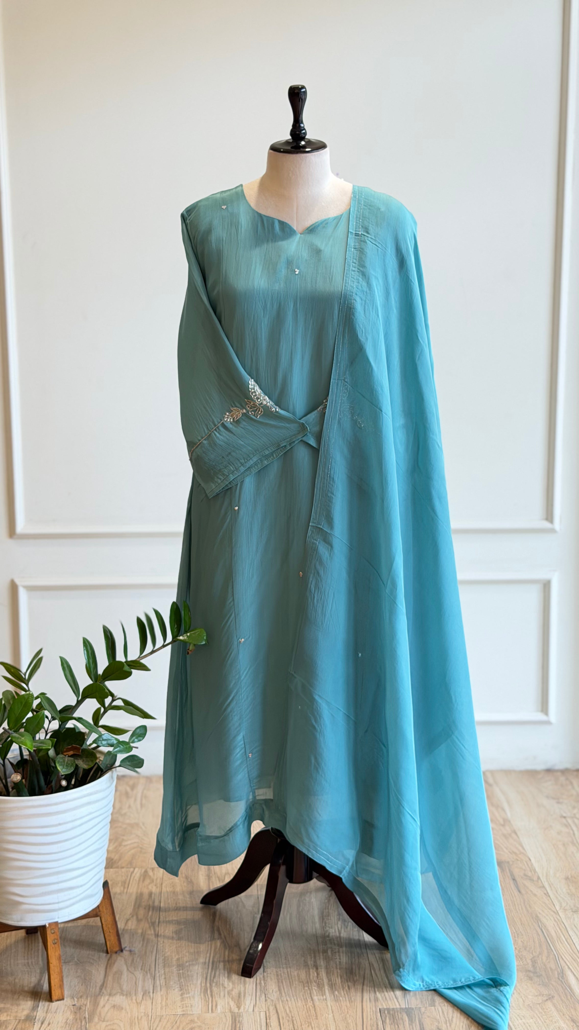 Aqua green Hand Worked suit - 16602