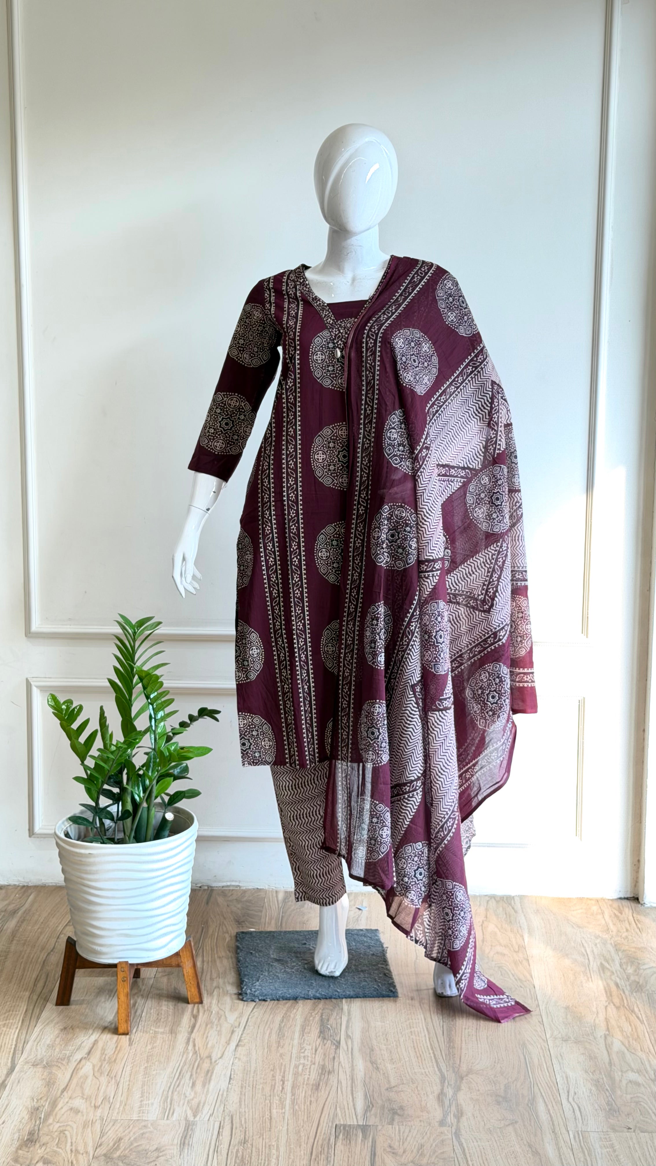 Wine ajrak cotton suit
