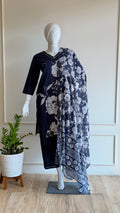 Navy blue floral cotton suit