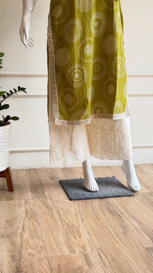 Bandhani print kurta and dupatta with schiffli palazzo bottom