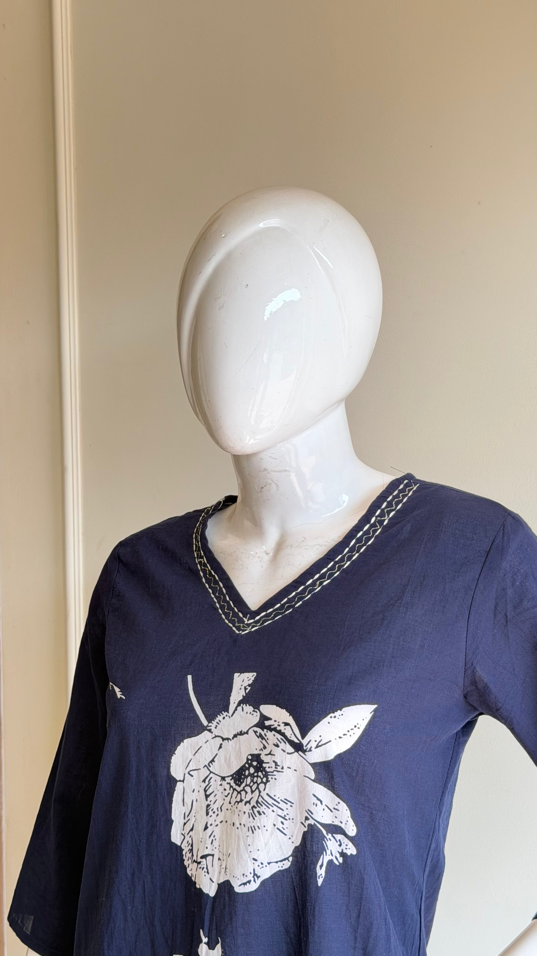 Navy blue floral cotton suit