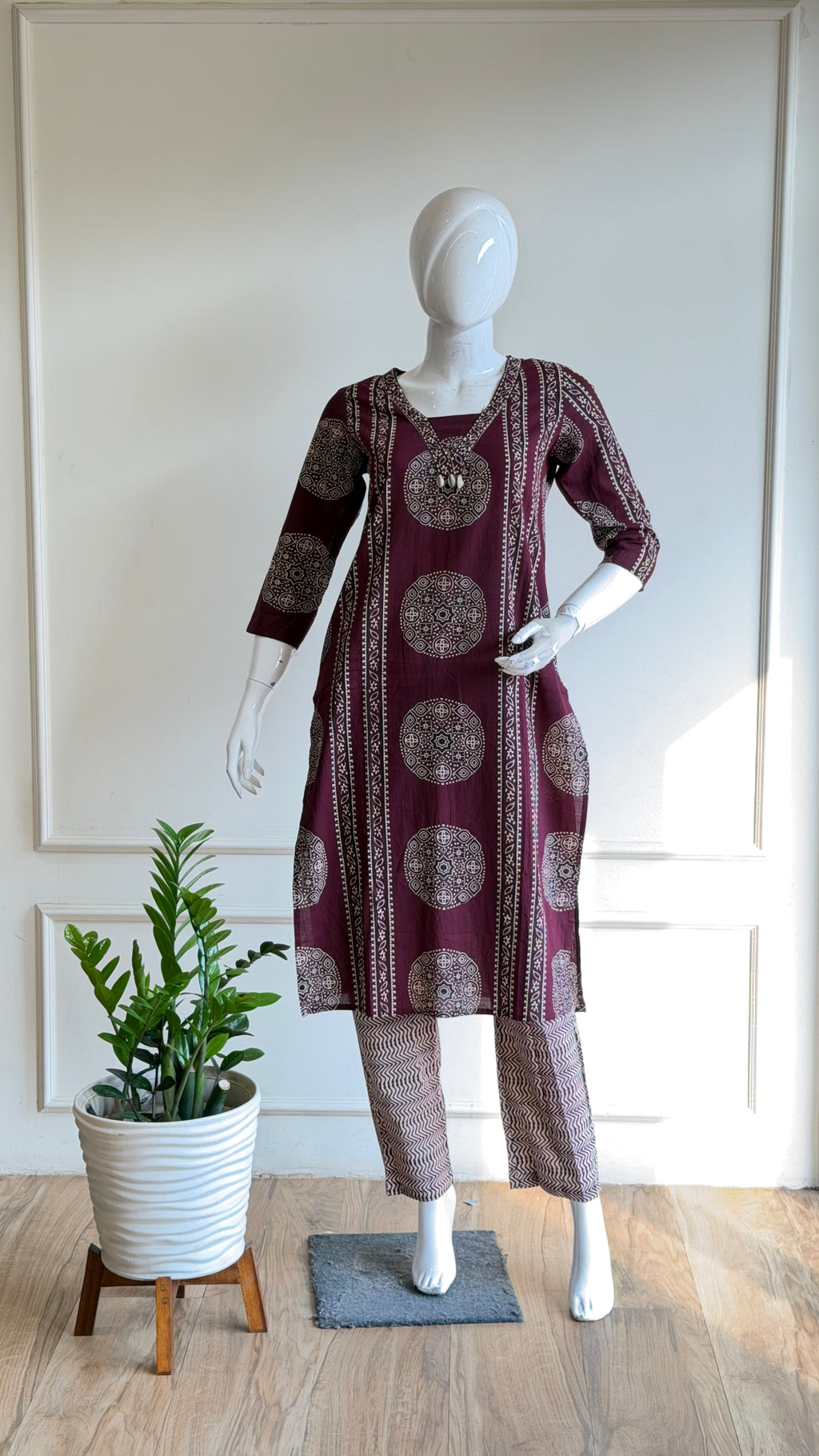 Wine ajrak cotton suit